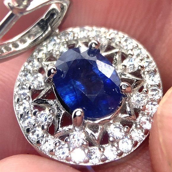 Blue Sapphire 4.20ct Platinum Finish Solid 925 Sterling Silver Earrings - Picture 3 of 7